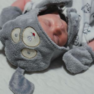 Kit Gorro e Luvas de Microfibra Cachorro Cinza Baby Joy