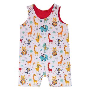 Jardineira de Malha Suedine Estampada com Botão Safari Vermelho Baby Joy P