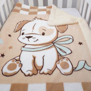 Cobertor Carneirinho Estampado Dupla Face Cachorro Laço Baby Joy