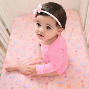 Lençol com Elástico para Berço Arco Íris Rosa Bublim Petit