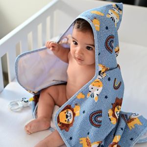 Toalha de Banho com Forro Leão Azul Bublim Petit