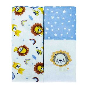 Manta Flanelada Bordada Leão Azul Bublim Petit