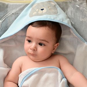 Toalha Fralda Bordada Urso Azul Baby Joy Premium