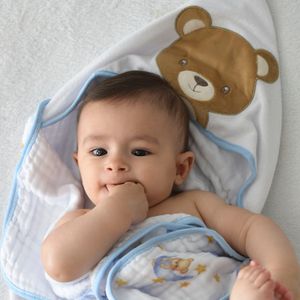 Toalhão de Fralda Bordado Urso Celeste Baby Joy Soft