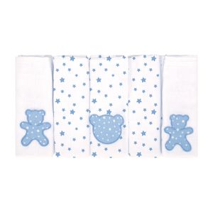 Fralda Estampada com Bordado 05 Unidades Azul Bublim Petit