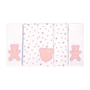 Fralda Estampada com Bordado 05 Unidades Rosa Bublim Petit
