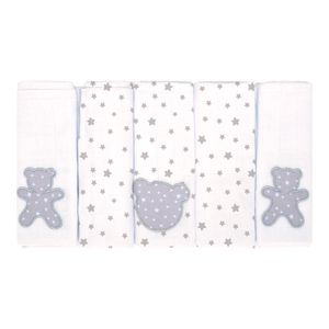 Fralda Estampada com Bordado 05 Unidades Cinza Bublim Petit