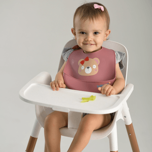 Babador de Silicone Pega Migalhas Ursa Rosa Blush Baby Joy