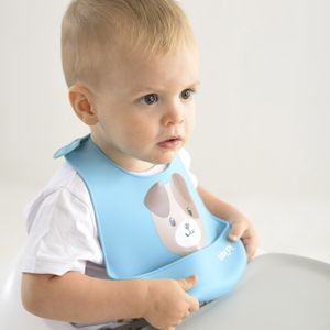 Babador de Silicone Pega Migalhas Cachorro Azul Baby Joy